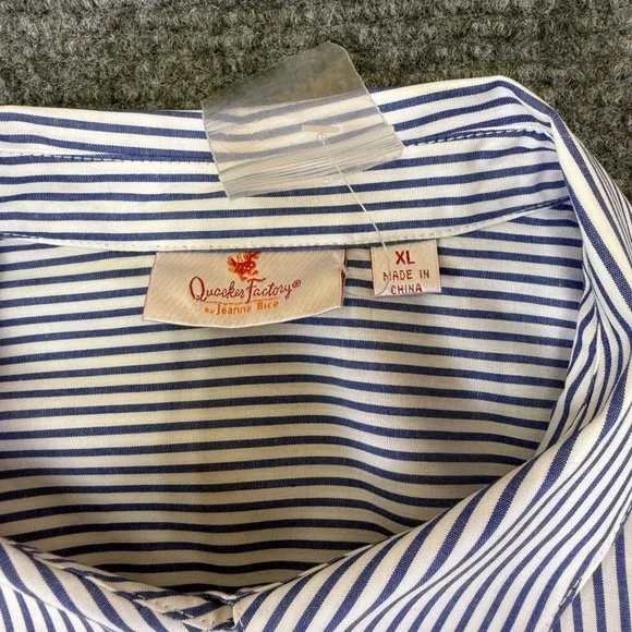 Quaker Factory by Jeanne Bice‎ XL Blue White Stripe Embroidered Sunflower Shirt - Picture 4 of 16